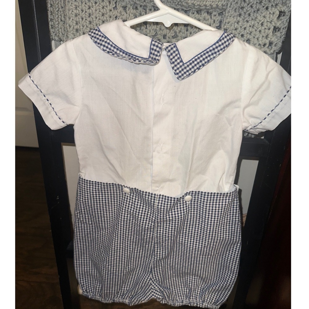 Carriage Boutiques Boys Smocked Beach Sailboat 2pc Set Gingham Bubble Shorts 24M - Picture 3 of 5